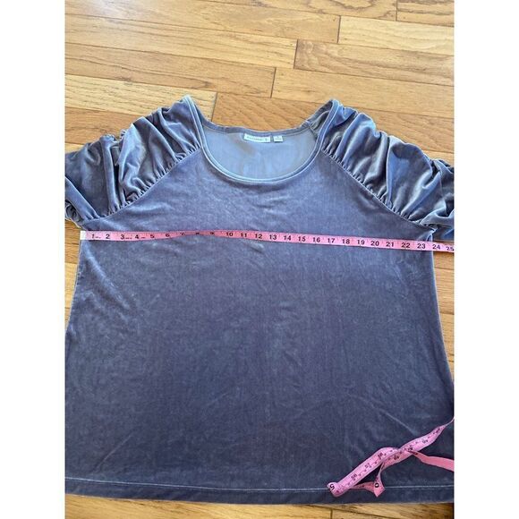 Susan Graver womens plus grey velvet scrunched 3/4 sleeve scoop neck top size 1x - Picture 4 of 8